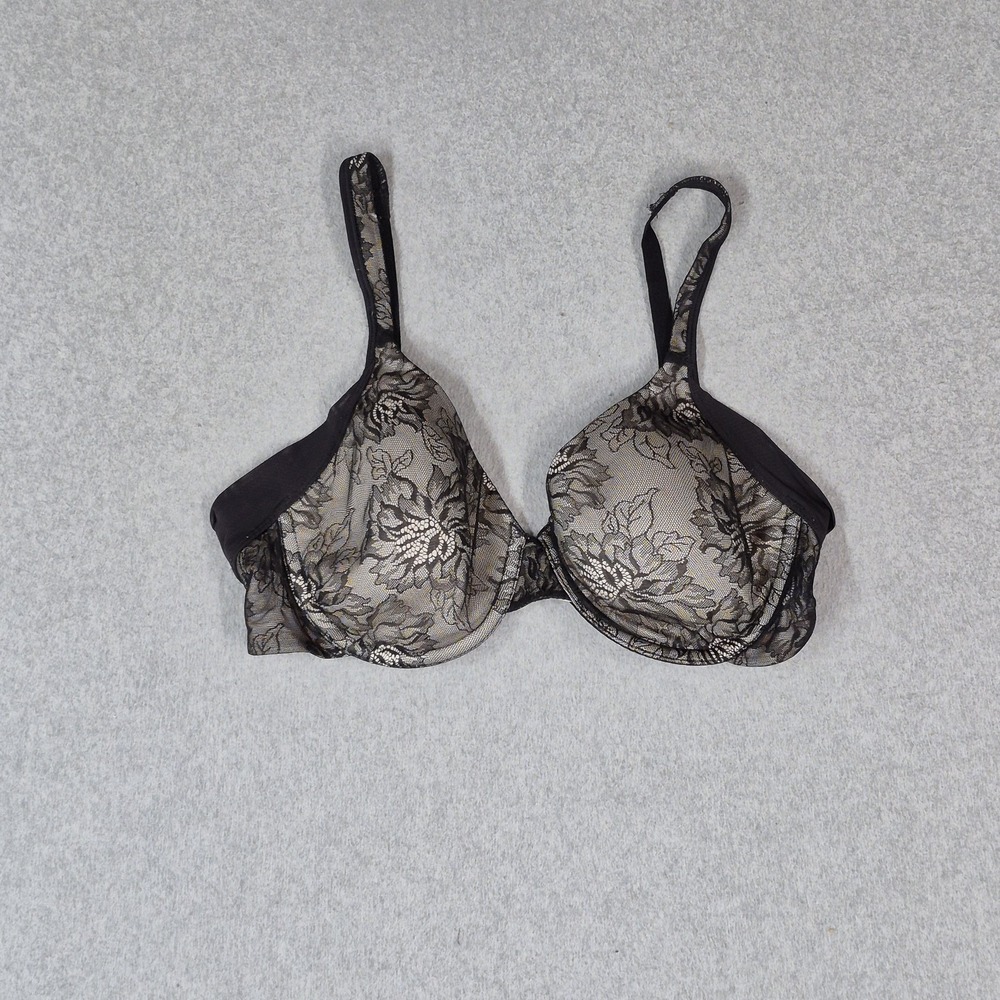 Bali Women Bra 36C Black Floral T Shirt Underwired Lace Multiway